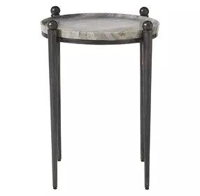 Somerset Dark Bronze and Titanium Round Travertine Top Accent Table