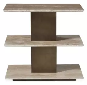 Riverton Brass and Brown Rectangular Travertine Top Accent Table
