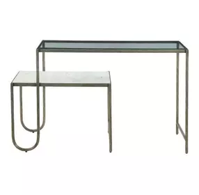 Sonoma White and Gold Rectangular Glass Top Nesting Console Table