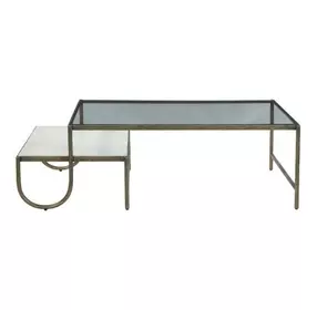 Sonoma Antique Iron and White Rectangular Glass Top Nesting Coffee Table