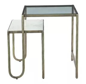 Sonoma White and Gold Rectangular Glass Top Nesting Side Table