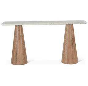 Caldera Light Oak and White Travertine Top Console Table