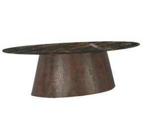 Caldera Dark Oak and Lava Marble Top 90" Oval Dining Table