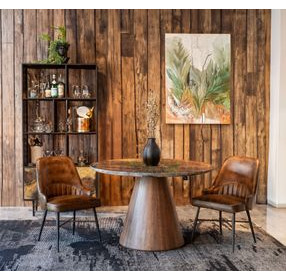 Caldera Dark Oak and Lava Marble Top 48" Round Dining Room Set