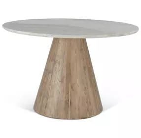 Caldera Light Oak and White Travertine Top 48" Round Dining Table