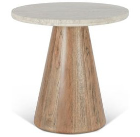 Caldera Light Oak and White Travertine Top Round Side Table