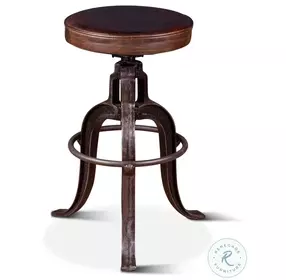 Sterling Vintage Dark Brown Leather Industrial Adjustable Bar Stool