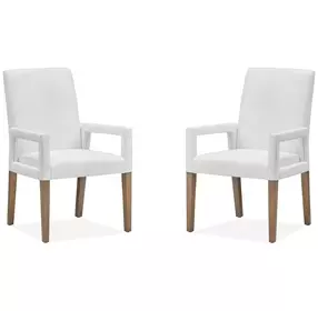 Lindon White Upholstered Arm Chair Set of 2