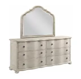 Cambric Creme 6 Drawer Helene Dresser with Arched Serpentine Mirror