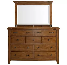 Joseph Chestnut 9 Drawer Dresser and Rectangular Mirror