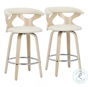 Gardenia Cream PU And Chrome With Natural Wood Swivel Counter Height Stool Set of 2