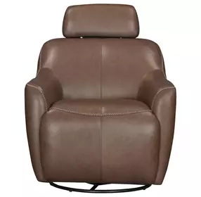Milanoir Renaissance Tobacco Leather Upholstered Swivel Gliding Accent Chair