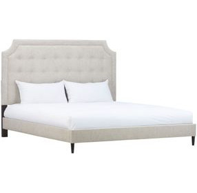 Zest Beige and Black Upholstered Panel Bed with Welt Trim