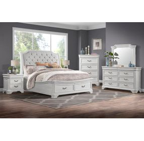 Lyndhurst Vintage White and Beige Upholstered Storage Sleigh Bedroom Set