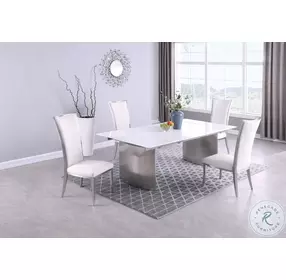 Glenda White Gloss Extendable Dining Room Set with Isabel Tall Back Side Chair Set of 2