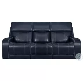 Glenwood Rainer Ocean Leather 88" Lay Flat Power Reclining Sofa with Power Lumbar and USB Charging