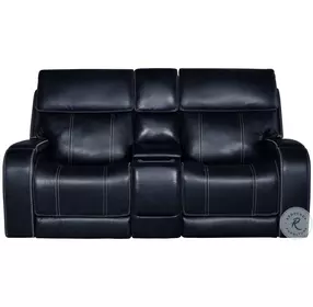 Glenwood Rainer Ocean Leather 78" Lay Flat Power Reclining Console Loveseat with Power Lumbar and USB Charging