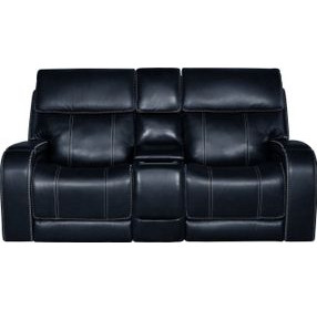 Glenwood Rainer Ocean Leather 78" Lay Flat Power Reclining Console Loveseat with Power Lumbar and USB Charging