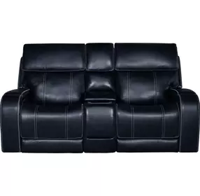 Glenwood Rainer Ocean Leather 78" Lay Flat Power Reclining Console Loveseat with Power Lumbar and USB Charging