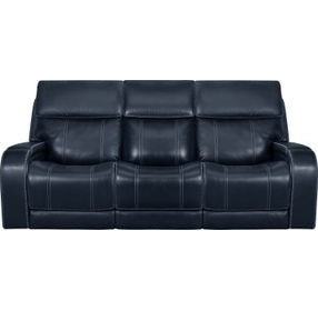 Glenwood Rainer Ocean Leather 88" Lay Flat Power Reclining Sofa with Power Lumbar and USB Charging