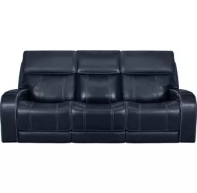 Glenwood Rainer Ocean Leather 88" Lay Flat Power Reclining Sofa with Power Lumbar and USB Charging