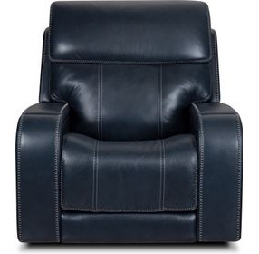Glenwood Rainer Ocean Leather Lay Flat Power Recliner with Power Lumbar and USB Charging