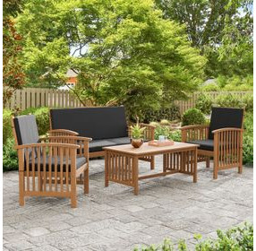 Kyushu Black and Natural Outdoor Table with Loveseat