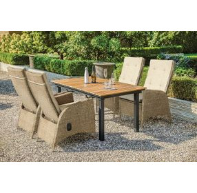 Mackay Gun Metal and Natural Teak 84" Extendable Rectangular Outdoor Dining Room Set