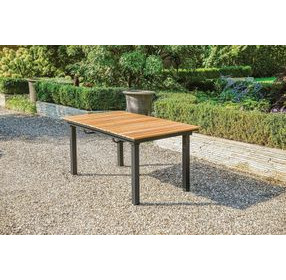 Mackay Gun Metal and Natural Teak 84" Extendable Rectangular Outdoor Patio Dining Table