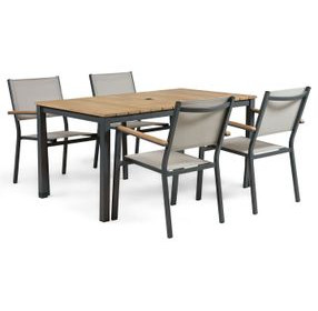 Mackay Gun Metal and Natural Teak 59" Rectangular Outdoor Dining Room Set