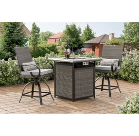 Arosa Black and Gray Outdoor Square Counter Height Dining Room Set Table with Fire Pit