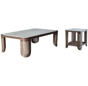 Artifacts Natural Walnut and Gray Rectangular Marble Top Albers Occassional Table Set