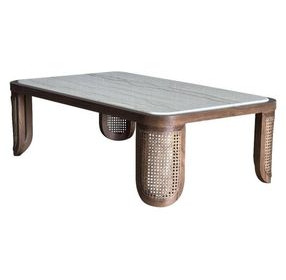 Artifacts Natural Walnut and Gray Rectangular Marble Top Albers Cocktail Table