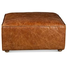 Chiavari Brown Leather Upholstered Square Ottoman