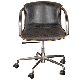 Chiavari Antique Ebony Leather Upholstered Swivel Office Chair