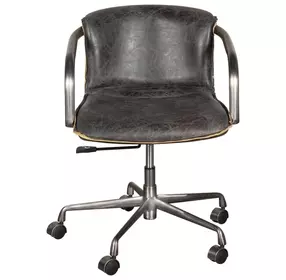 Chiavari Antique Ebony Leather Upholstered Swivel Office Chair