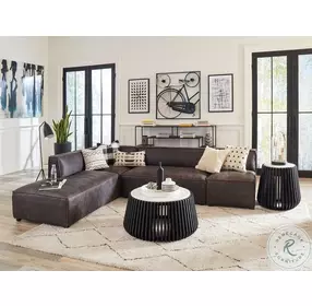 Chiavari Antique Ebony Leather 4 Piece Modular Sectional