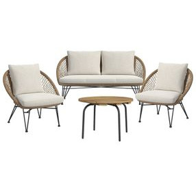Lilly Natural and Beige Outdoor 4 Piece Conversation Set