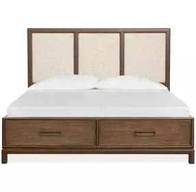 Ridgefield Russet and Cream California King Upholstered Storage Panel Bed