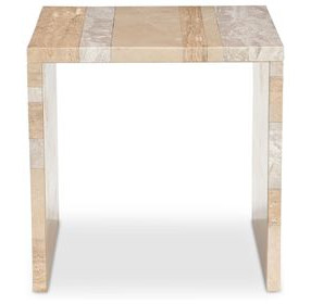 Rosa Beige and Gray Square Marble Top Accent Table