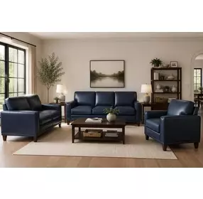 Halwyn Navy Leather Living Room Set