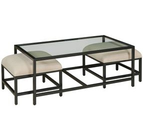 Mackintosh Black Rectangular Glass Top Nesting Cocktail Table with Ottomans