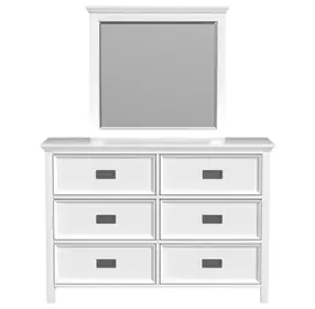 Brooklyn White 6 Drawer Dresser and Rectangular Mirror