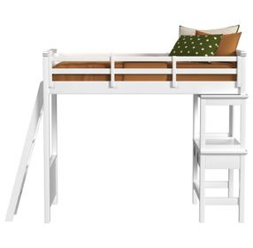 Brooklyn White Twin Storage Loft Bed with Ladder and Integrated Speaker Desk