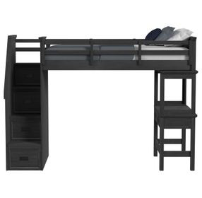 Brooklyn Charcoal Twin Storage Loft Bed with Staircase and Integrated Speaker Desk