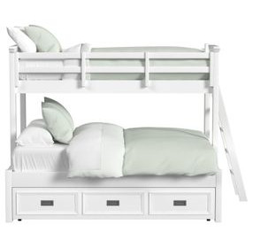 Brooklyn White Twin Over Full Storage Bunk Bed with Ladder and Trundle