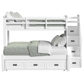 Brooklyn White Twin Over Full Storage Bunk Bed with Staircase and Trundle
