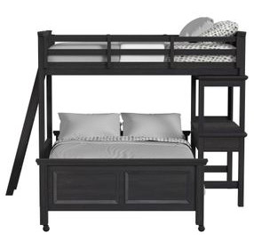 Brooklyn Charcoal Twin Over Full Storage Loft Bed with Ladder and Integrated Speaker Desk