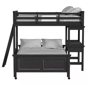 Brooklyn Charcoal Twin Over Full Storage Loft Bed with Ladder and Integrated Speaker Desk