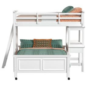 Brooklyn White Twin Over Full Storage Loft Bed with Ladder and Integrated Speaker Desk